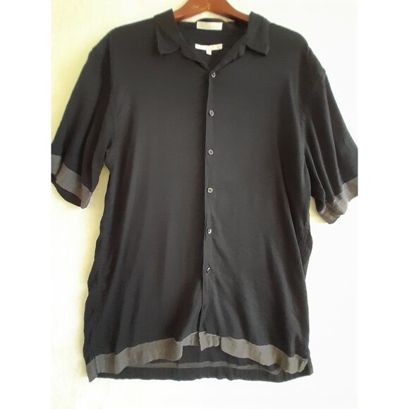 Perry Ellis Size Large Linen Blend Lightweight Casual Short Sleeve Shirt Black - Picture 1 of 6